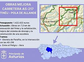 1,4 millones para mejorar la carretera AS217, Tinéu Pola de Allande, a su paso por el concejo de Tineo