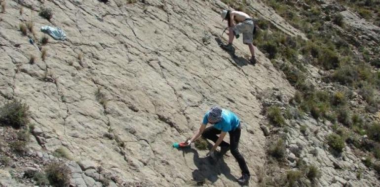 La Escuela Taller de Dinopolis restaura las huellas de dinosaurios de Miravete de la Sierra