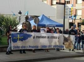 Concentración de activistas contra las matanzas de lobo en Arriondas