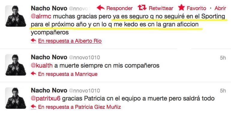 Nacho Novo anuncia a través de Twitter que no continuará en el Sporting la próxima temporada