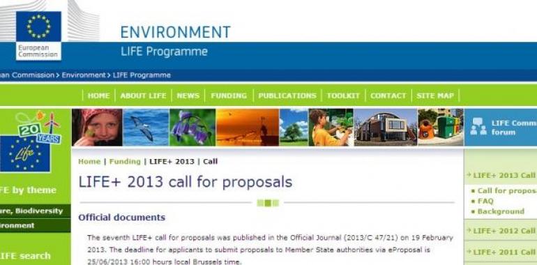 La Comisión Europea convoca las propuestas LIFE+ 2013