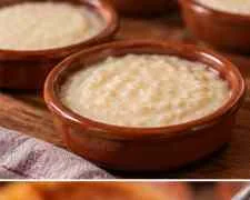 Arroz con leche servido en cazuelas de barro