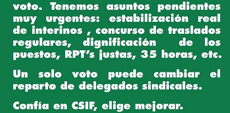 CSIF fue el más votado para la Junta de Personal Funcionario en el Principado 
