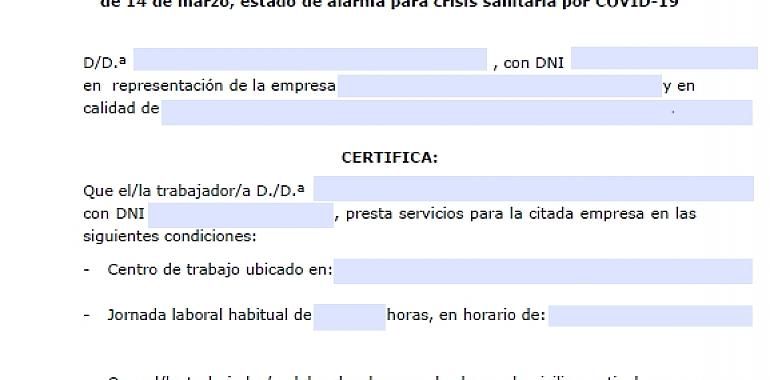 Documento necesario para desplazamientos de trabajadores durante el Estado de alarma