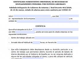 Documento necesario para desplazamientos de trabajadores durante el Estado de alarma