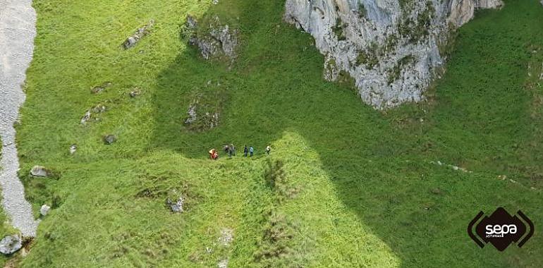 Rescate aéreo de una senderista lesionada en Oceño de Peñamellera Alta