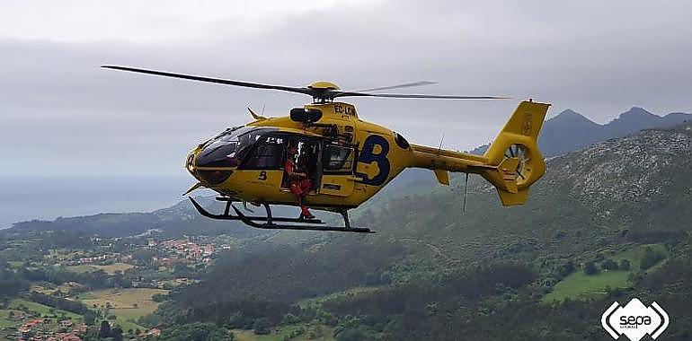 Trasladan a Arriondas en helicóptero a un menor herido en una pierna en Picos