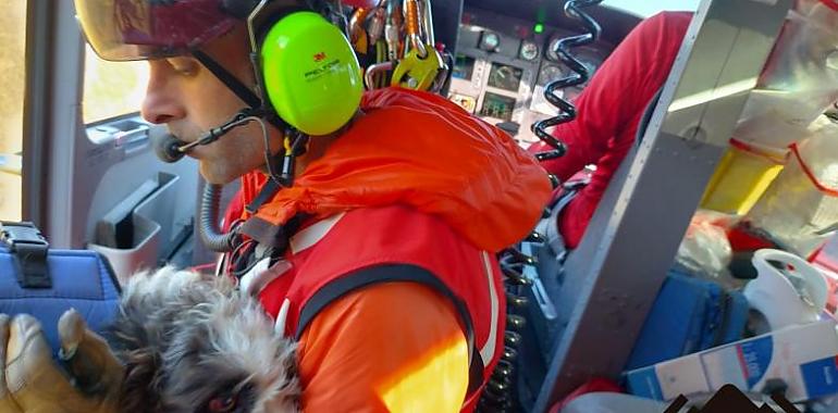 Rescate aéreo de un senderista y su perro herido enriscados en el picu Turbina