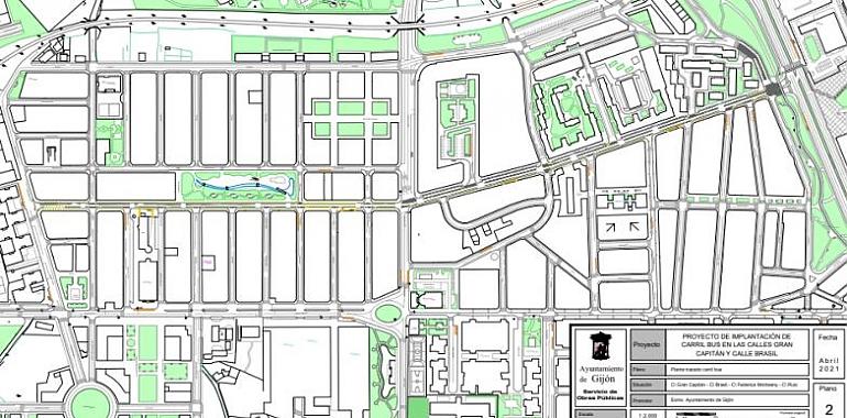 GIJÓN Obras del carril bus de las calles Gran Capitán y Brasil