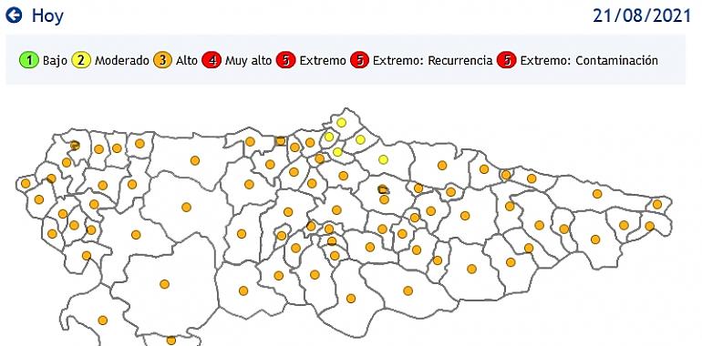 Casi toda Asturias está hoy en riesgo de incendio alto