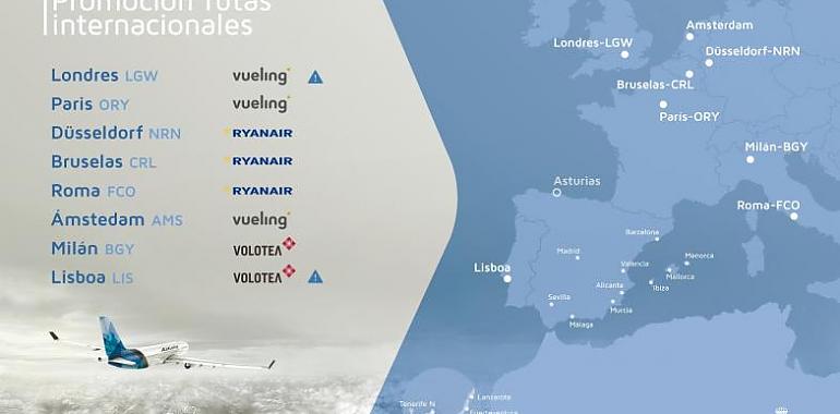 Asturias avanza en el mantenimiento de vuelos a Londres, París, Düsseldorf, Bruselas, Roma, Ámsterdam, Lisboa y Milán