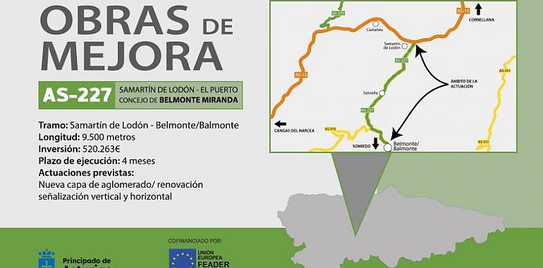 Adjudicadas las obras de mejora de la carretera AS-227 por 520.000 euros