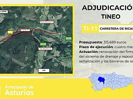 Fomento adjudica la mejora de la carretera de Ricastiel.lo en Tineo por 315.689 euros