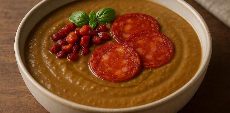Recetas de una abuela asturiana: Crema de lentejes con chorizu asturianu y un chorrín daceite fumuosu (sabrosu y con pintona de plato de carta...)