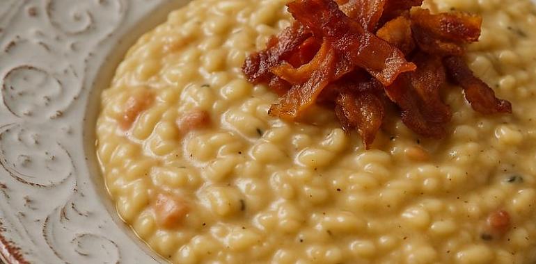 Recetas de una abuela asturiana: Risottín de cabrales y bacon cruxente (que pa eso tenemos en casa quesos que quitenl sentíu)