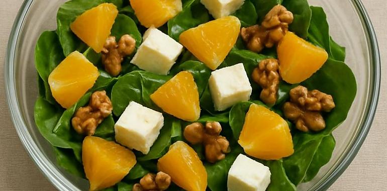 Recetas de una abuela asturiana: Ensalada asturiana de naranxa, espinaca, nueces y quesos del país (lleval sabor de casa, ye fresquina, ye güena)