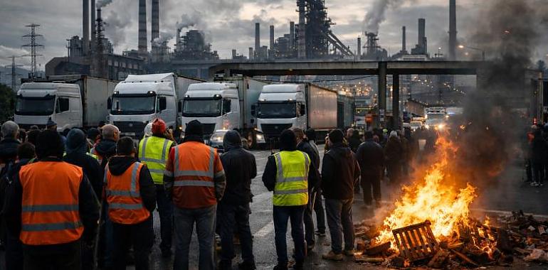 La huelga del metal bloquea los accesos a ArcelorMittal y amenaza una operación clave en el horno alto de Gijón