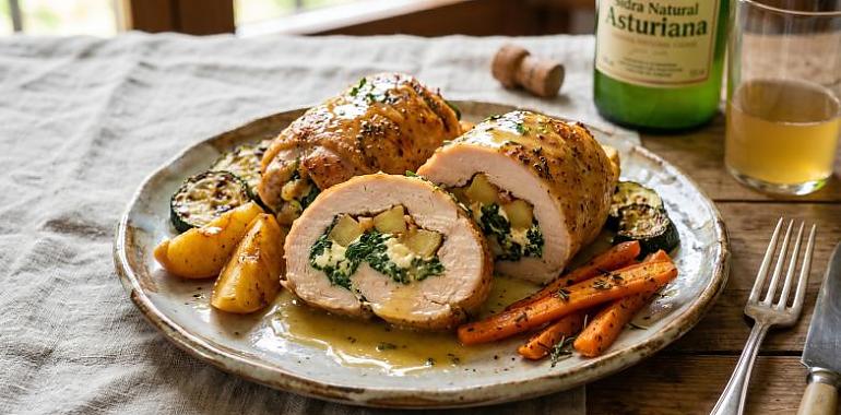 Recetas de una abuela asturiana; Rollinos de pavu con mazana, espinaques y un culín de sidra (pa cuidase ensin comer con pena)