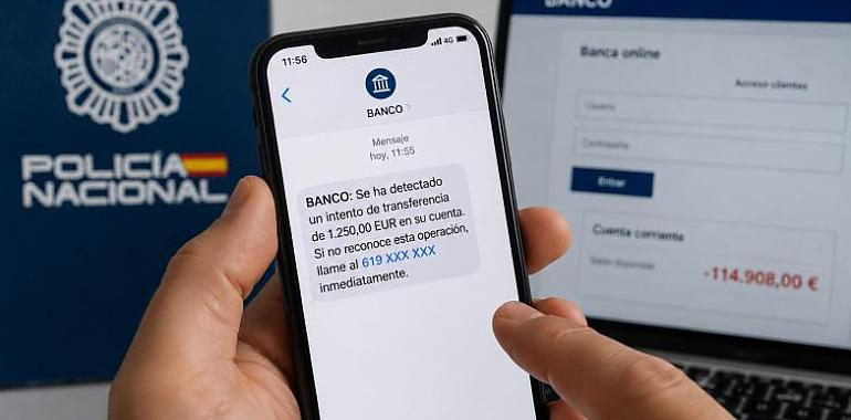 Un SMS falso vació 114.908 euros en poco más de una hora: seis detenidos por una estafa iniciada en Oviedo