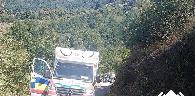 Evacuado grave al HUCA tras volcar con su coche en Lena después de sufrir una picadura