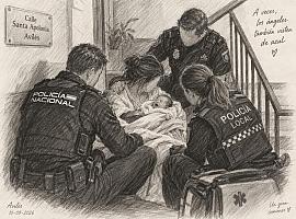 Un nacimiento entre sirenas y nervios en Avilés: policías ayudan a venir al mundo a un bebé en el rellano de una escalera