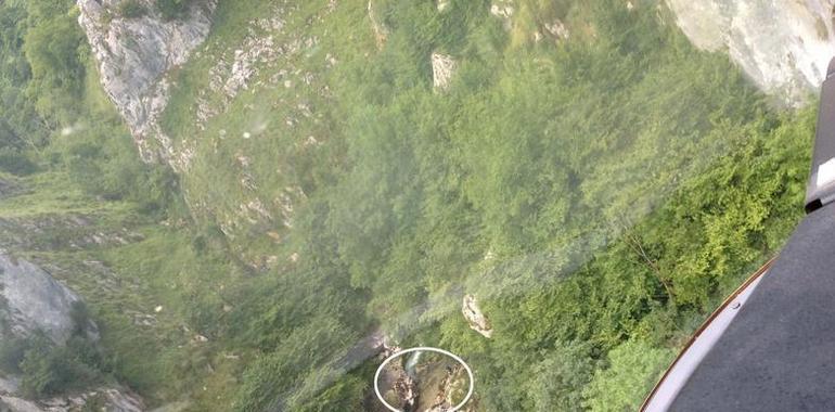 El helicóptero del Principado rescata a un barranquista herido tras una cáida en La Molina, Cabrales