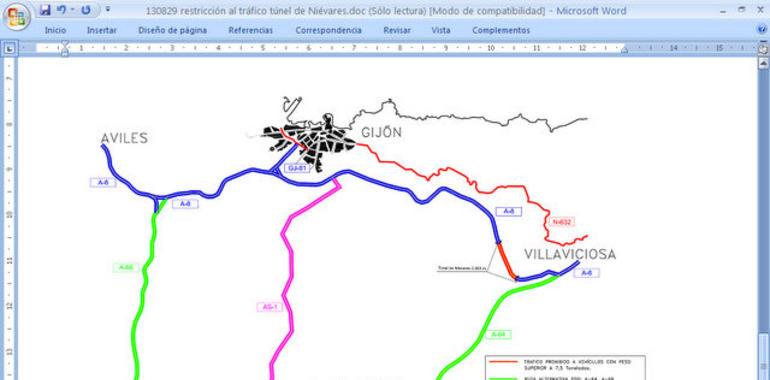 El túnel de Niévares se cierra a vehículos pesados y mercancías peligrosas durante tres meses