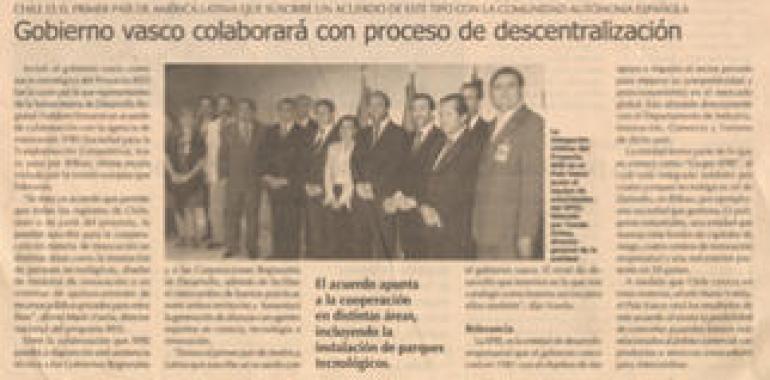 Periódico de Chile publica "Gobierno Vasco colaborará con proceso de descentralización"