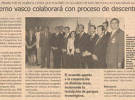 Periódico de Chile publica \"Gobierno Vasco colaborará con proceso de descentralización\"