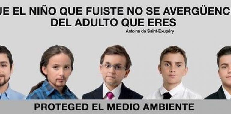 Rajoy, Sánchez, Rivera, Iglesias y Garzón,  como niños con Greenpeace
