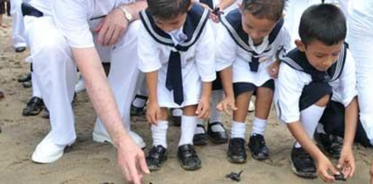 Personal naval y civiles liberan tortugas marinas en peligro de extinción en Salina Cruz