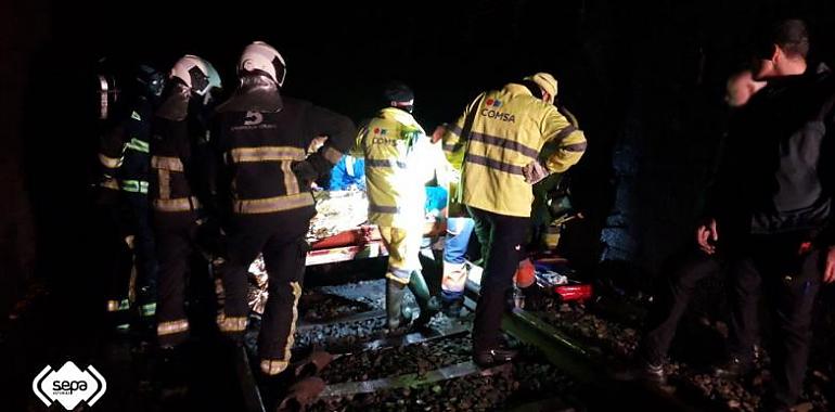 El maquinista de un tren de mercancías ha resultado herido tras colisionar contra una roca y descarrilar a la entrada del túnel de Robledo