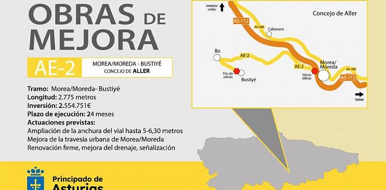 Adjudicada en 2,5 millones la mejora de la carretera que une Moreda y Bustiyé, en Aller