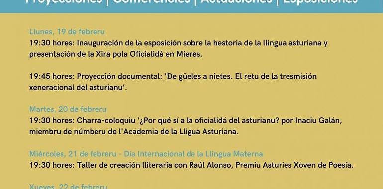 Mieres se suma a la Xira pola Oficialidá con un programa cargado de actividades