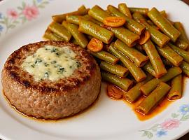 Recetas de una abuela asturiana: Hamburguesa al Cabrales con judías verdes rehogadas con pimentón (se puede comer sabrosu y sanucu al mesmu tiempu)