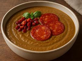 Recetas de una abuela asturiana: Crema de lentejes con chorizu asturianu y un chorrín daceite fumuosu (sabrosu y con pintona de plato de carta...)