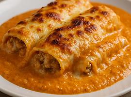 Recetas de una abuela asturiana: Canelones de carne rustida con bechamel de Cabrales (esta receta ye pa quedar como un rei, o como una reina)