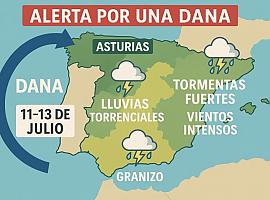 Alerta en Asturias por una nueva DANA: se esperan lluvias torrenciales, granizo y tormentas entre el 11 y el 13 de julio