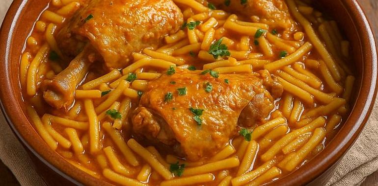 Recetas de una abuela asturiana: Fideichos con pitu guisáu (un inventu bien sabrosu)