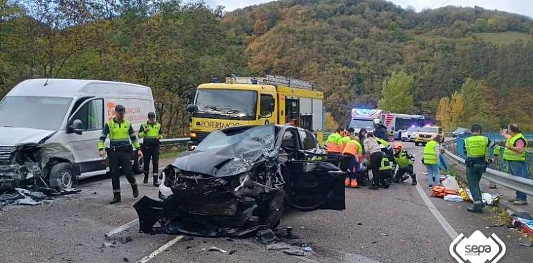 Muere un hombre de 70 años en una colisión entre un turismo y una furgoneta en la AS-112, en Mieres