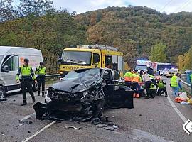 Muere un hombre de 70 años en una colisión entre un turismo y una furgoneta en la AS-112, en Mieres