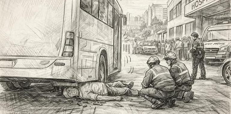 Muere aplastado por un autobús frente al hospital: tragedia mortal en Langreo a plena tarde