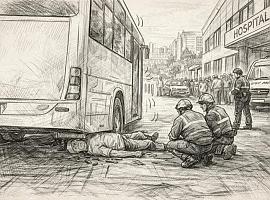 Muere aplastado por un autobús frente al hospital: tragedia mortal en Langreo a plena tarde