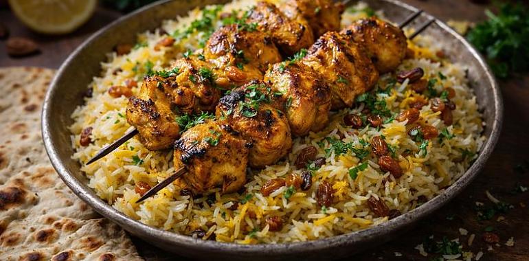 Recetas de una abuela asturiana: Kebabín de pitu con arroz perfumáu de Persia, que si lo prueba un iraní, igual se queda mirando pa mí y diz: “esta güela sabe lo que fai”.