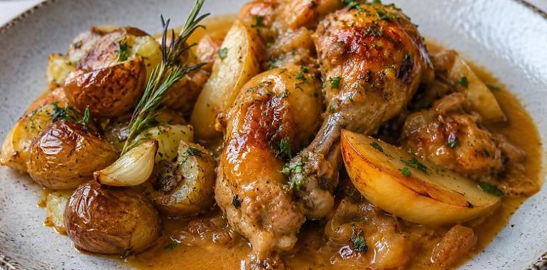 Recetas de una abuela asturiana: Pitu caleya con manzana, sidrina y patatines (el guisu que huele a domingo en Asturias