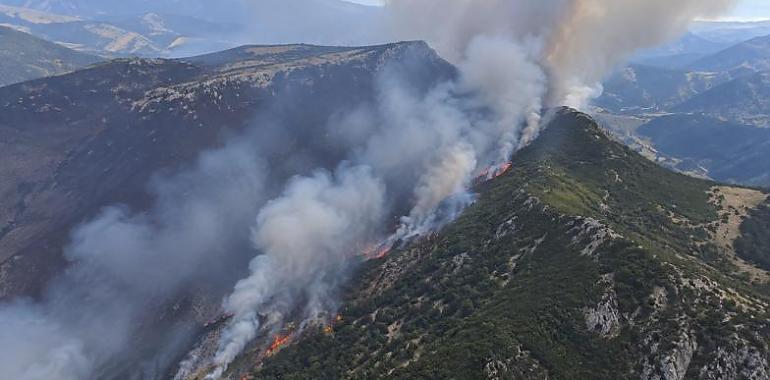El incendio de Pendilla cruza la Cordillera y entra en Asturias: el frente más activo del fuego está ya en el Principado