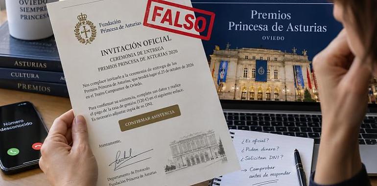 Alerta ante las falsas invitaciones a los Premios Princesa de Asturias: si te piden dinero o el DNI, es un fraude