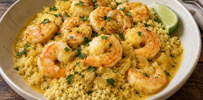 Recetas de una abuela asturiana: Gambes con cuscús y leche de coco (que la vaca de casa nun daba estes modernidaes)