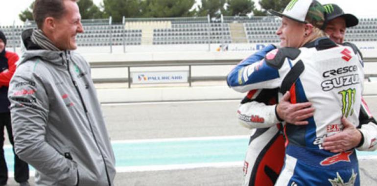 Schumacher, McGuinness y Mamola juntos en el Circuito Paul Ricard 