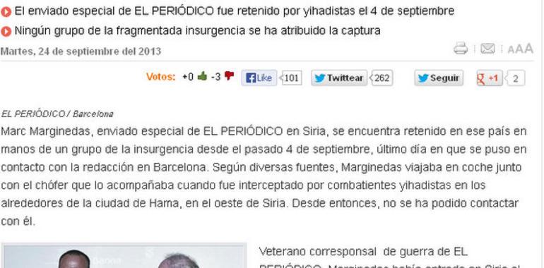 Secuestrado en Siria Marc Marginedas, enviado especial de El Periódico